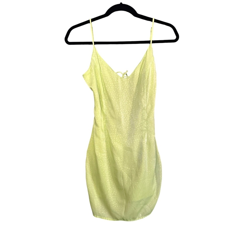 Abeline Mini Slip Dress Romper Lime Green Satin Polka Dot Women's Small